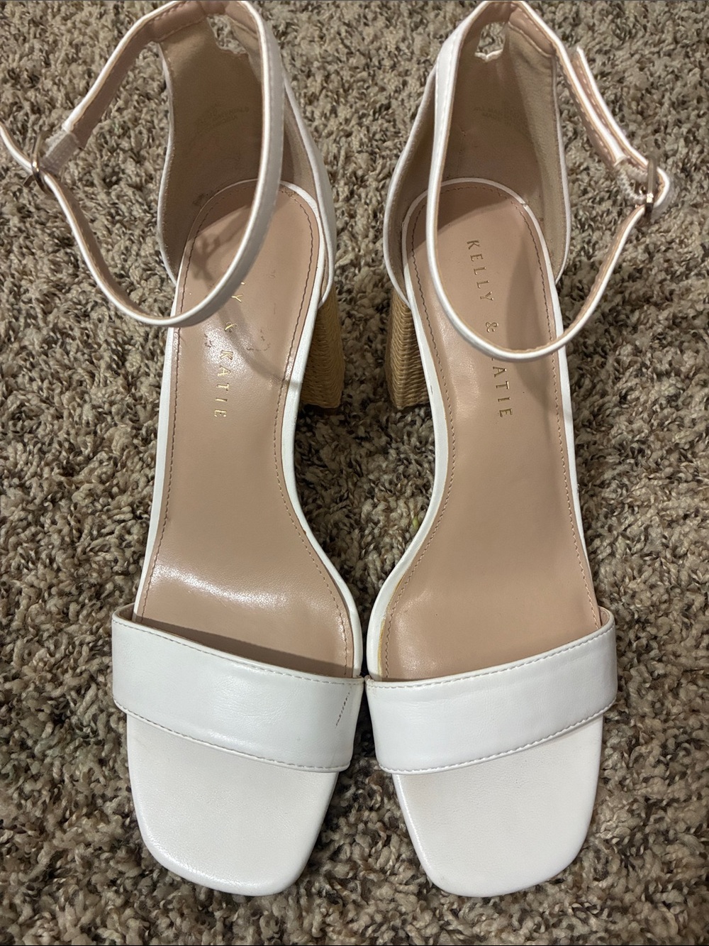 Kelly & Katie White Block Heel Ankle Strap Sandals